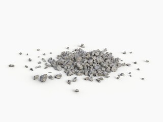 Small pile of rocks rubble scattered on the ground - isolated on white background
