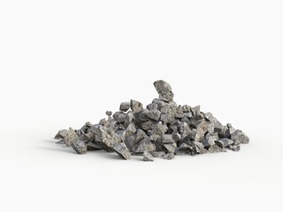 Small pile of concrete rubble isolated on white background