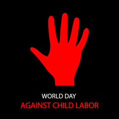 World day against child labor red hand, vector art illustration.