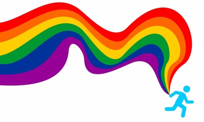 Vector illustration of a man with a rainbow lgbt flag