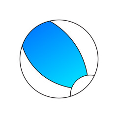 Blue and white beach ball, with black outline, vector illustration.