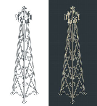 Cell Tower With Equipment Isometric Blueprints