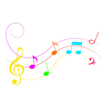 Colorful music notes, cartoon style musical design element, vector illustration.