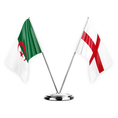 Two table flags isolated on white background 3d illustration, algeria and england