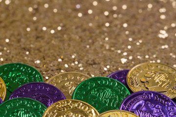 Mardi Gras Decoration on a Gold Glitter Background
