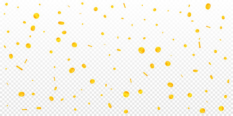 Korean won coins falling. Grand scattered WON coins. Korea money. Curious jackpot, wealth or success concept. Vector illustration.