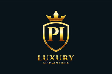 initial PI elegant luxury monogram logo or badge template with scrolls and royal crown - perfect for luxurious branding projects - obrazy, fototapety, plakaty