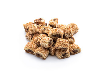 Maamoul arabic cookies stuffed with dates isolated on white