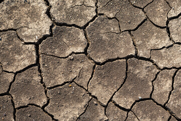 Texture of cracked dried soil. Dry ground with cracks. Brown rough surface of the soil during...
