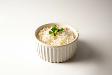 White rice in bowl isolated on white background