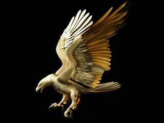 Statue of golden eagle in swooping posture. Side view. 3D illustration.