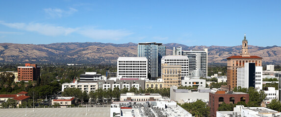 San Jose, California - panoramic view including downtown area - obrazy, fototapety, plakaty