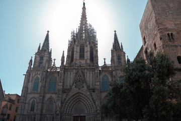 Fototapeta na wymiar Cathedral of the Holy Cross and Saint Eulalia also known as Barcelona Cathedral. Gothic church