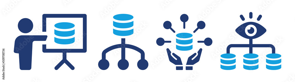 Poster Data management vector icon concept. Database storage server set symbol.