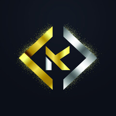 Premium luxury Vector elegant gold and silver font Letter K Template for company logo with monogram element 3d Design 