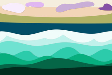 Illustration of a colorful sea with clouds. Children's drawing