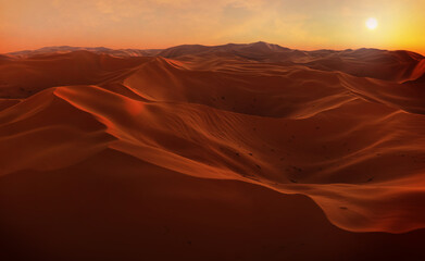 Zandduinen Saharawoestijn bij zonsondergang