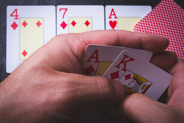 Poker cards.Full house in hand. Card game.