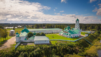  Alexander-Svirsky monastery in the Leningrad region. beautiful summer aerial footage