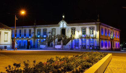 Night view of the Municipality Building in Vila Real, the most important city in Alto Douro....