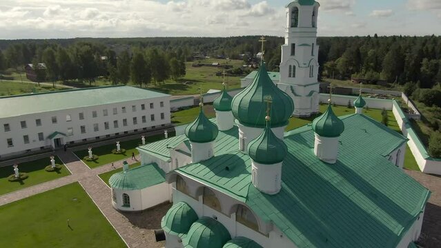 Alexander Svirsky monastery beautiful summer aerial footage
