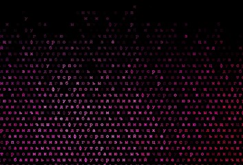 Dark pink vector background with signs of alphabet.