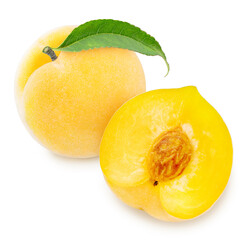 Yellow Peach fruits on white background, Honey Peach isolated on white background With clipping path.