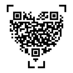 Qr code scan icon. Red heart. Love symbol. Vector illustration. Stock image.