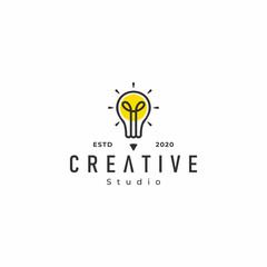 Pencil and lightbulb lamp bulb logo design vector template