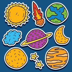 doodle planet cartoon sticker design