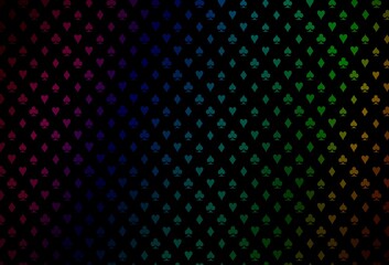 Dark multicolor, rainbow vector background with cards signs.
