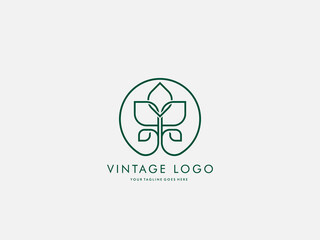 bohemian vintage leaf logo design. Minimal feminine modern botanical floral organic natural abstract classical floral logo design