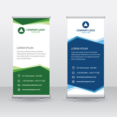 Roll Up Banner Background Vector Template with Abstract Geometric Design