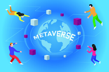 People on metaverse 2d flat vector illustration concept for banner, website, illustration, landing page, flyer, etc.