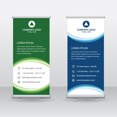 Roll Up Banner Background Vector Template with Abstract Geometric Design