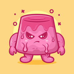 serious pudding cake character mascot with angry expression isolated cartoon in flat style design