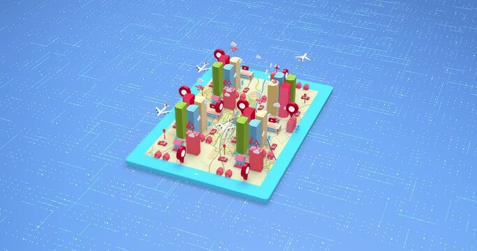 3D Buildings On Smart Tablet. Futuristic Life With Artificial Intelligence. Technology Related 3D 4K Motion Graphics.