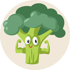 Strong Broccoli Mascot Vector Cartoon Illustration. Super veggie concept character for a healthy lifestyle
