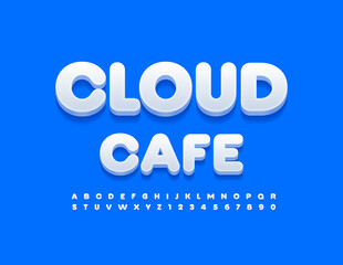 Vector simple logo Cloud Cafe with modern Font. 3D White Alphabet Letters and Numbers set