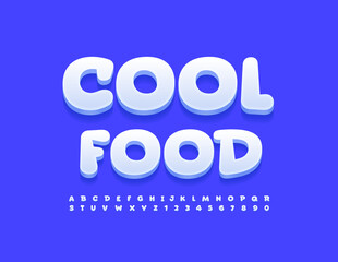 Vector advertising emblem Cool Food. Funny style Font. Playful 3D Alphabet Letters and Numbers set