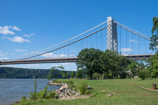 George Washington Bridge And Riverside Park, Hudson River, NYC, Washington Heights. 