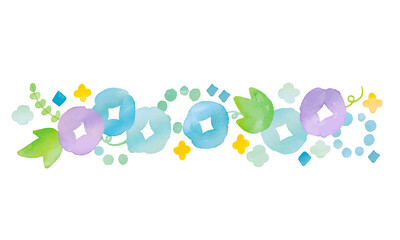 水彩画。水彩タッチのアサガオフレーム。グラデーションカラーのアサガオベクターイラスト。透明水彩で描いた朝顔。Watercolor painting. Morning glory frame with watercolor touch. Morning glory vector illustration with gradient color. Morning glory painted with 