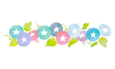 水彩画。水彩タッチのアサガオフレーム。グラデーションカラーのアサガオベクターイラスト。透明水彩で描いた朝顔。Watercolor painting. Morning glory frame with watercolor touch. Morning glory vector illustration with gradient color. Morning glory painted with 