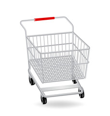 empty shopping cart on a white background for designing various shopping promotions,vector 3d isolated for advertising design