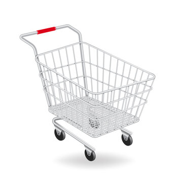 empty shopping cart side view on a white background for designing various shopping promotions,vector 3d isolated