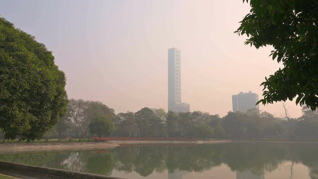 Kolkata, West Bengal, India - 20th July 2019 : The 42, the tallest building of Kolkata with 42nd floor, hence the name. Iconinc building of Kolkata. No cloud sky in the background.
