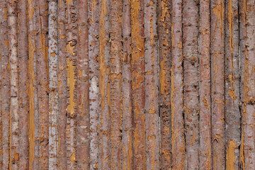 Tight wall made of thin straight tree trunks