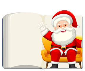 opened book with blank white page with santa claus background illustrated