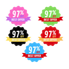 97% off, best Set of different discount promotion badges Vector graphic illustration design