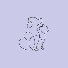 dog cat line art outline monoline logo retro vintage designs